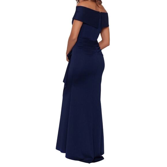 Xscape 4793XW Ruffle Patti Off the Shoulder Scuba Knit Gown dress blue size 6P - Picture 8 of 8